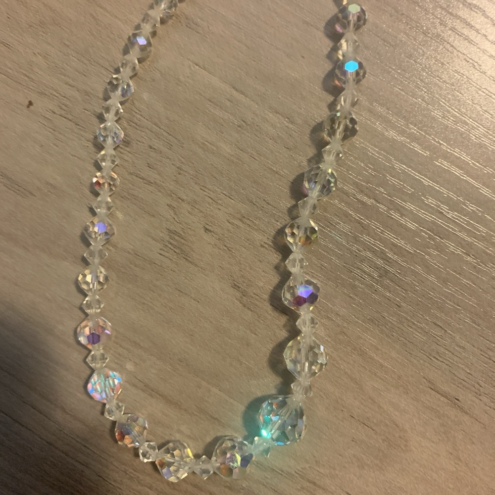 Crystal Bead Statement Necklace - Clear Aurora Borealis - Picture 2 of 3